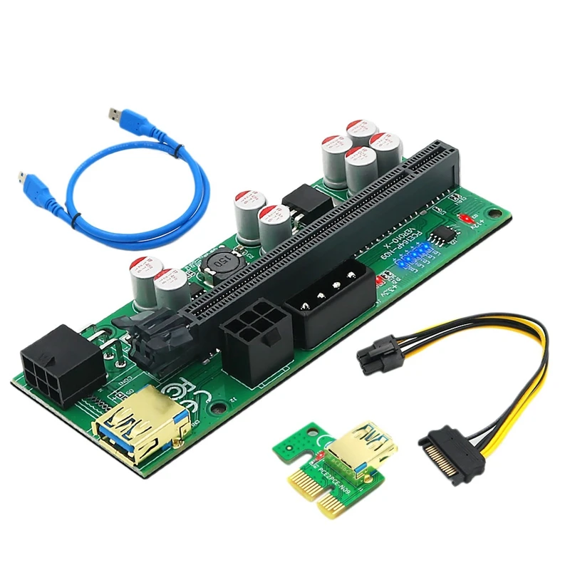 

010-X PCIE 1X до 16X USB3.0 60 мм карта расширения графической карты со светодиодной вспышкой для майнинга BTC