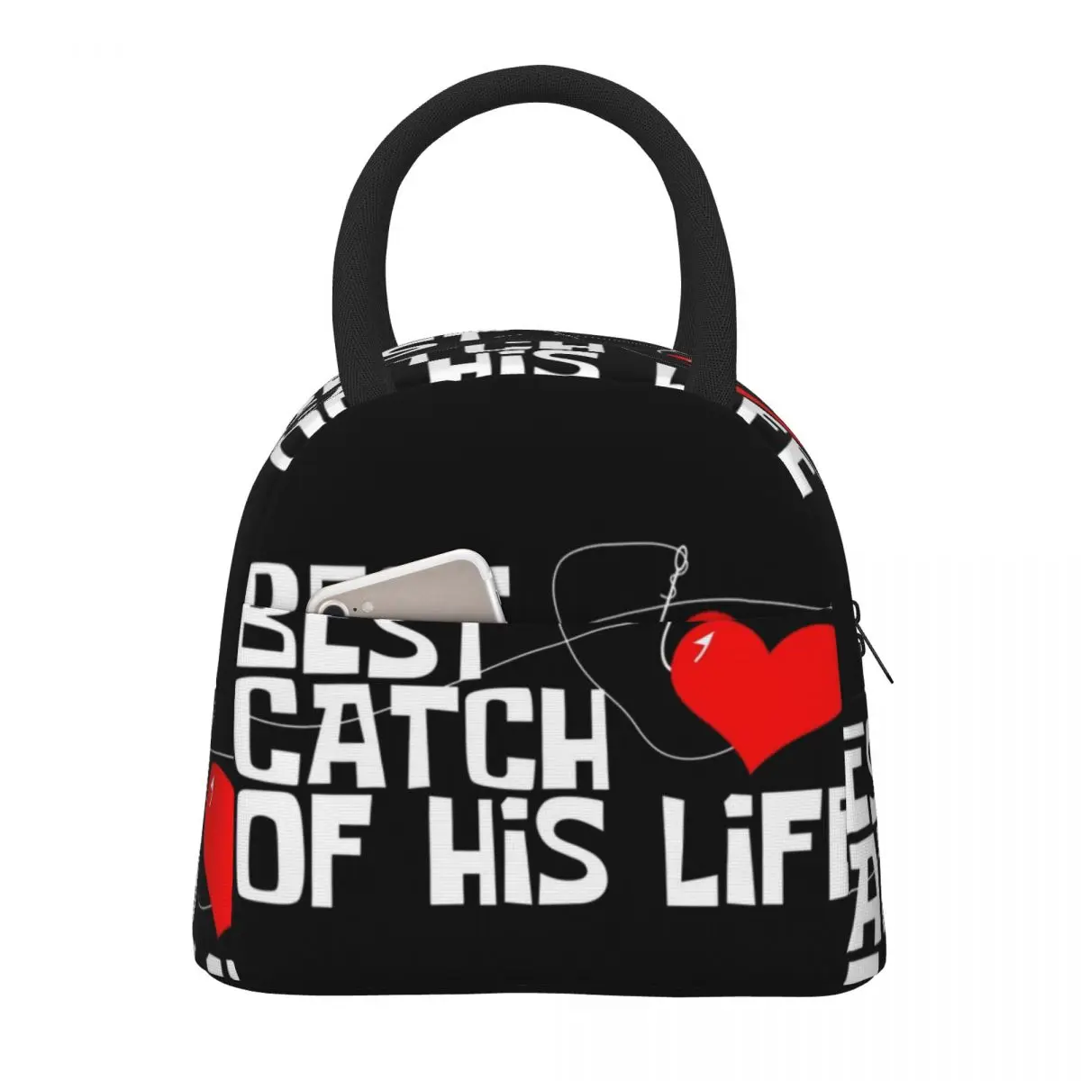 

Best Catch Of His Life Heart Lunch Bag Graphic Design Lunch Box Aesthetic Picnic Cooler Bag Portable Thermal Tote Handbags