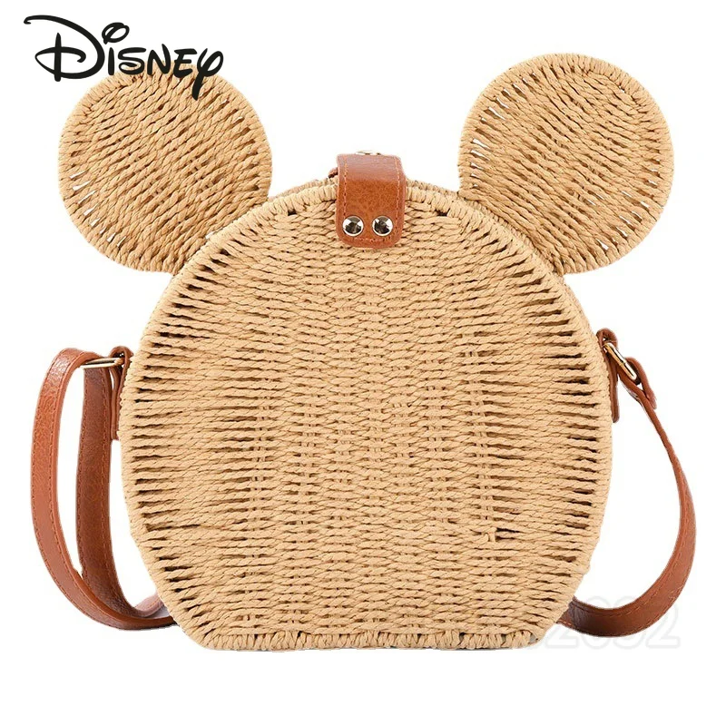 

Disney Mickey's New Straw Woven Bag Fashion Cartoon Cute Women's Handbag Travel Leisure Vacation Round Beach Crossbody Bag