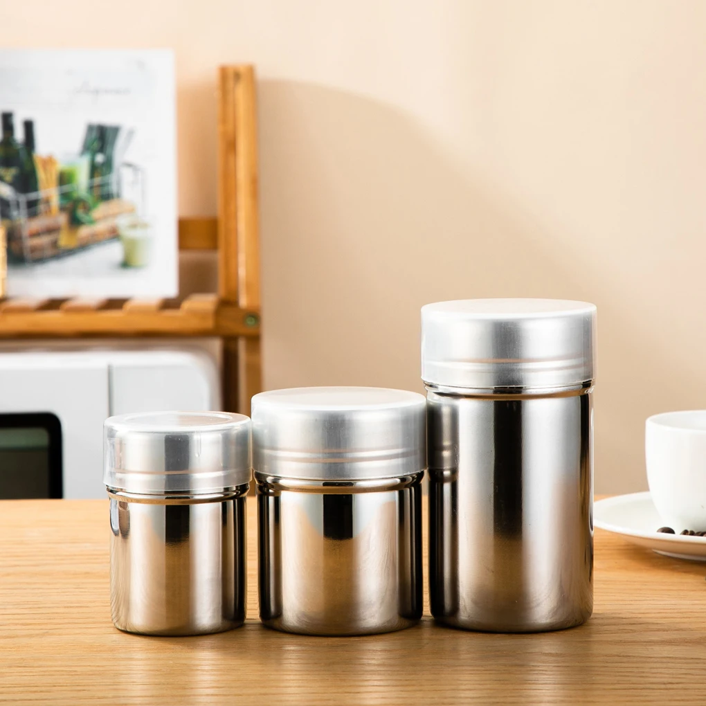 

Cocoa Coffee Powdered Sugar Flour Sieve Shaker With Lid Stainless Steel Polished Coffee Chocolate Shaker 1MM Mesh Seasoning Can