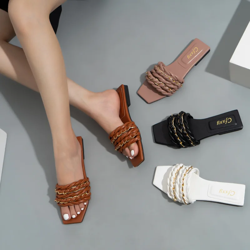 

New Women Fashion Slippers Summer Slides Open Toe Flat Casual Shoes High Quality Sandals Female Beach Flip Flops Plus Size