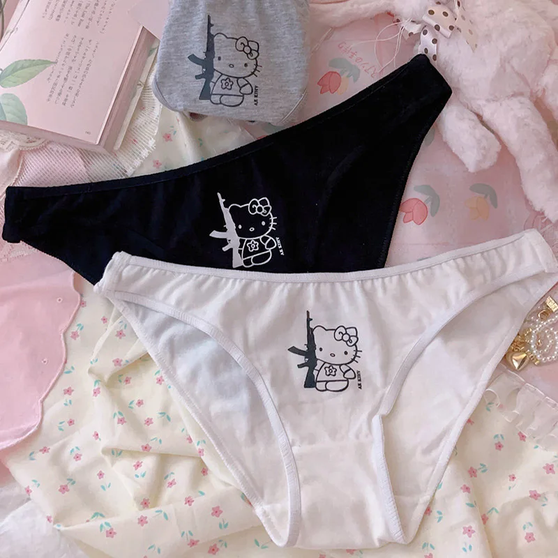 

Сексуальные женские трусики Hello Kitty Kawaii Мультяшные аниме трусики, однотонные дышащие хлопковые трусики, нижнее белье Y2K стринги для девочек