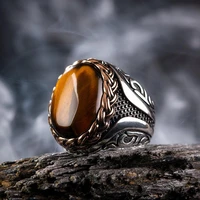 vintage handmade turkish signet ring for men ancient silver color black onyx stone punk rings religious jewelry wholesale rings