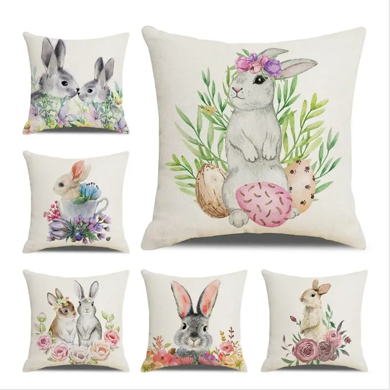 

2023 New Pillowcase Easter Series Bunny Animal Square Cushion Cover 45x45 Fairy Tale Cute Rabbit Home Decor Festival 2023 E1507
