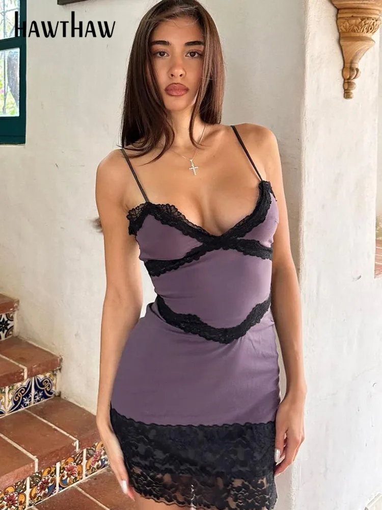 

Hawthaw Women Party Club Streetwear Lace V Neck Bodycon Short Mini Dress 2024 Summer Clothes Wholesale Items For Business