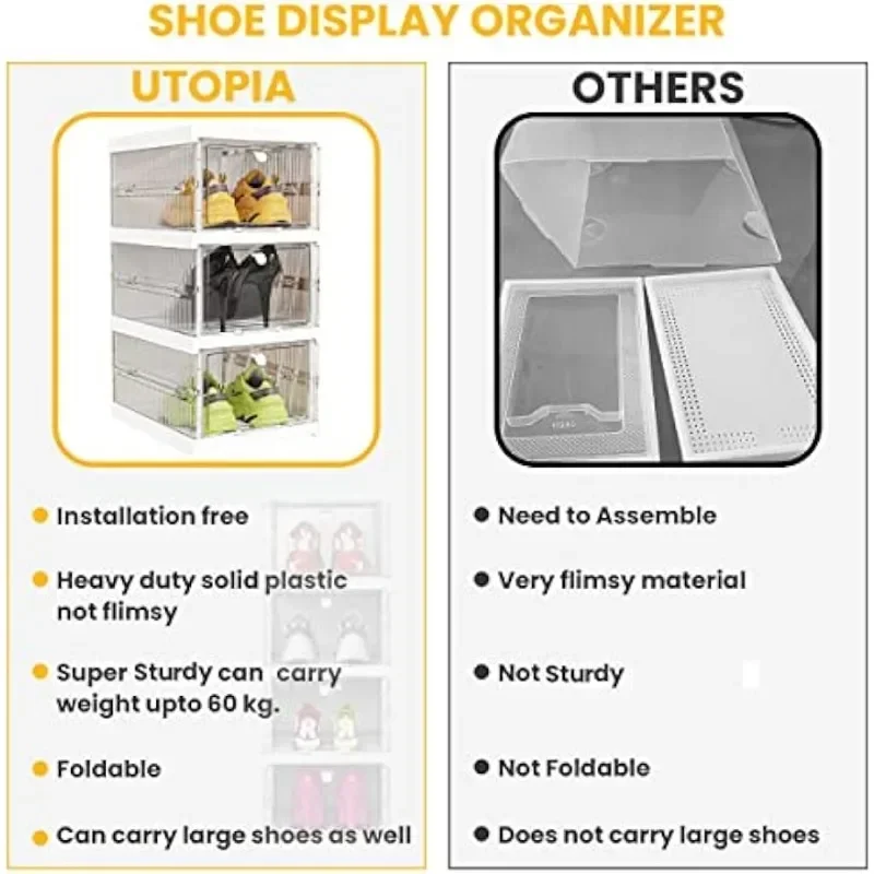 Сплошной пластиковый не хрупкий 5-слойный складной ящик для хранения обуви или