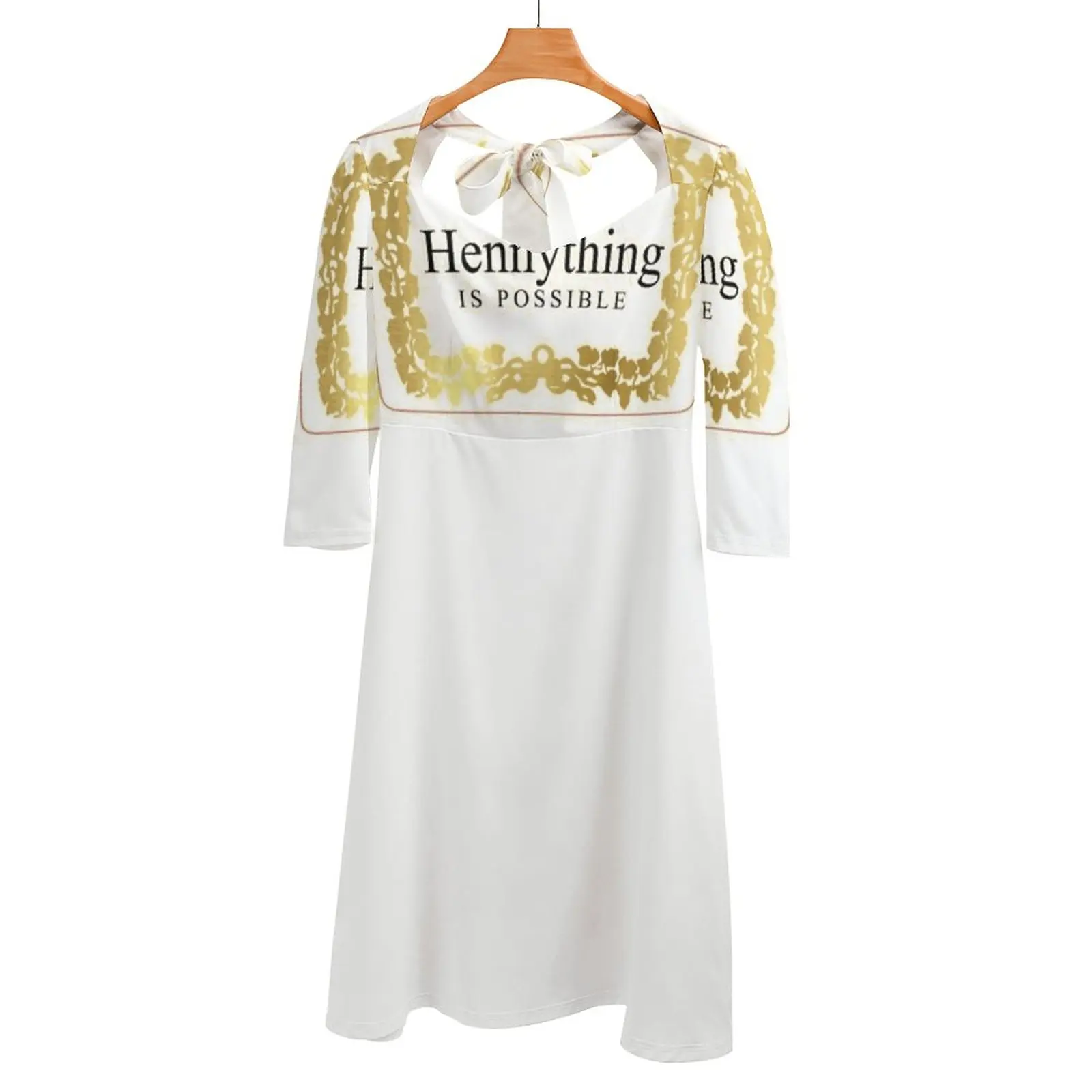 

Hennything Is Possible T - Shirt Back Lacing Backless Dress Square Neck Dress Fashion Design Large Size Loose Dress Hennything