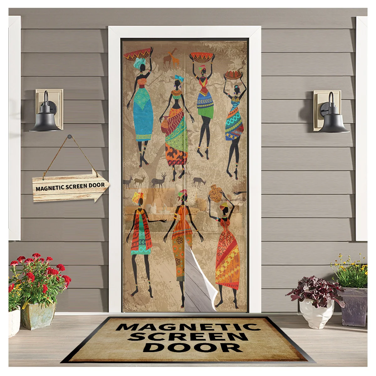 

African Woman Dance Ethnic Culture Vase Kitchen Door Curtain Mosquito-proof Window Screen Bedroom Magnetic Door Curtain