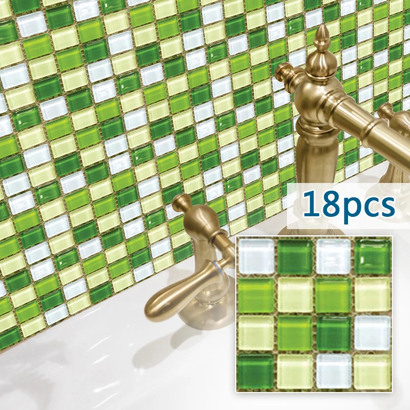 

18PCS Simulation Mosaic PVC Tile Wall Stickers For Kitchen Bathroom Waterproof Foam Room Adhesive Art Made Decals