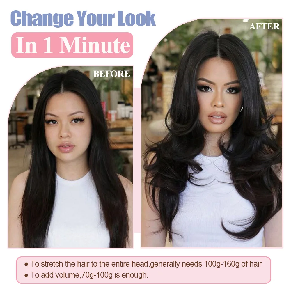 7/9 шт. Натуральные Прямые накладные волосы на клипсе