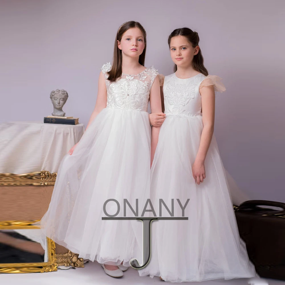 

JONANY Fairytale Flower Girl Dress SCOOP Buttons Bow Custom Made Birthday Pageant Communion Robe De Demoiselle Wedding Party