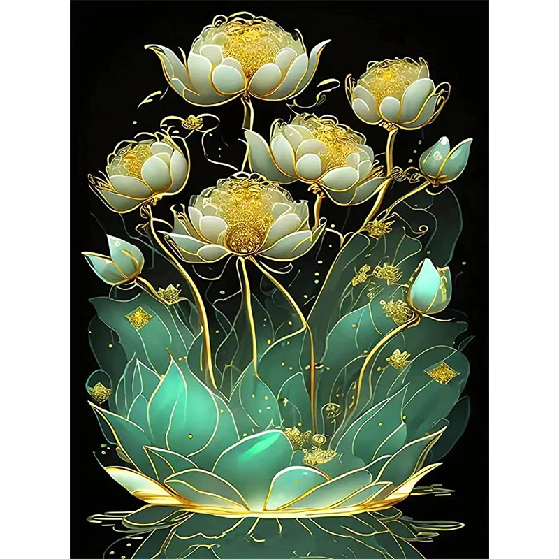 

DIY 5D Diamond Painting Lotus Flower Leaves Picture Mosaic Full Diamond Embroidery Rhinestone Cross Stitch Sit Home Decoration