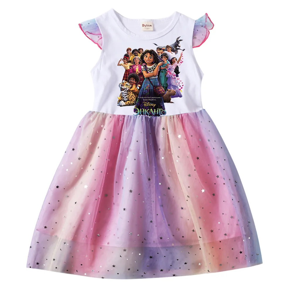 Летнее платье для девочек Disney Стич пэчворк Радуга вечерние мультяшное детское
