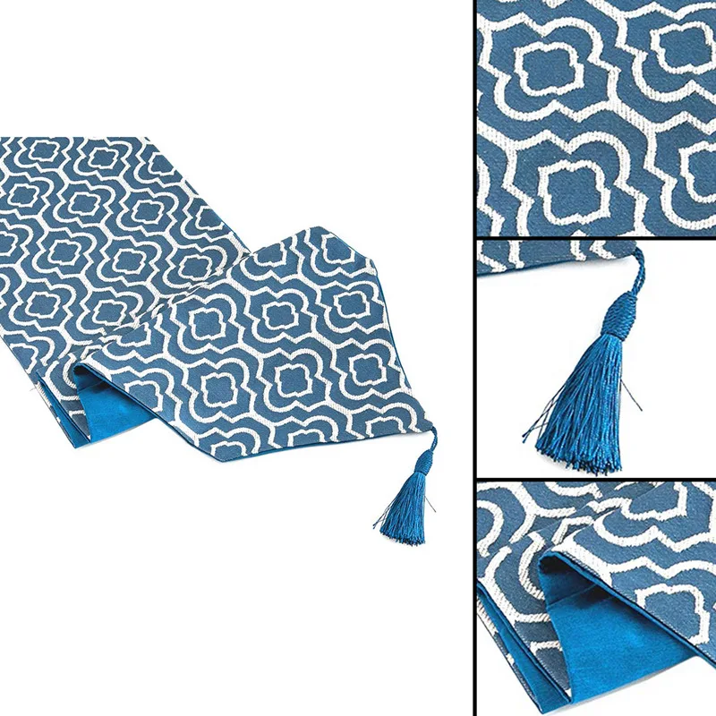 

2 шт. синяя Скатерть жаккардовая скатерть для журнального столика с кисточками комод шарф, 86 дюймов & 72 дюйма