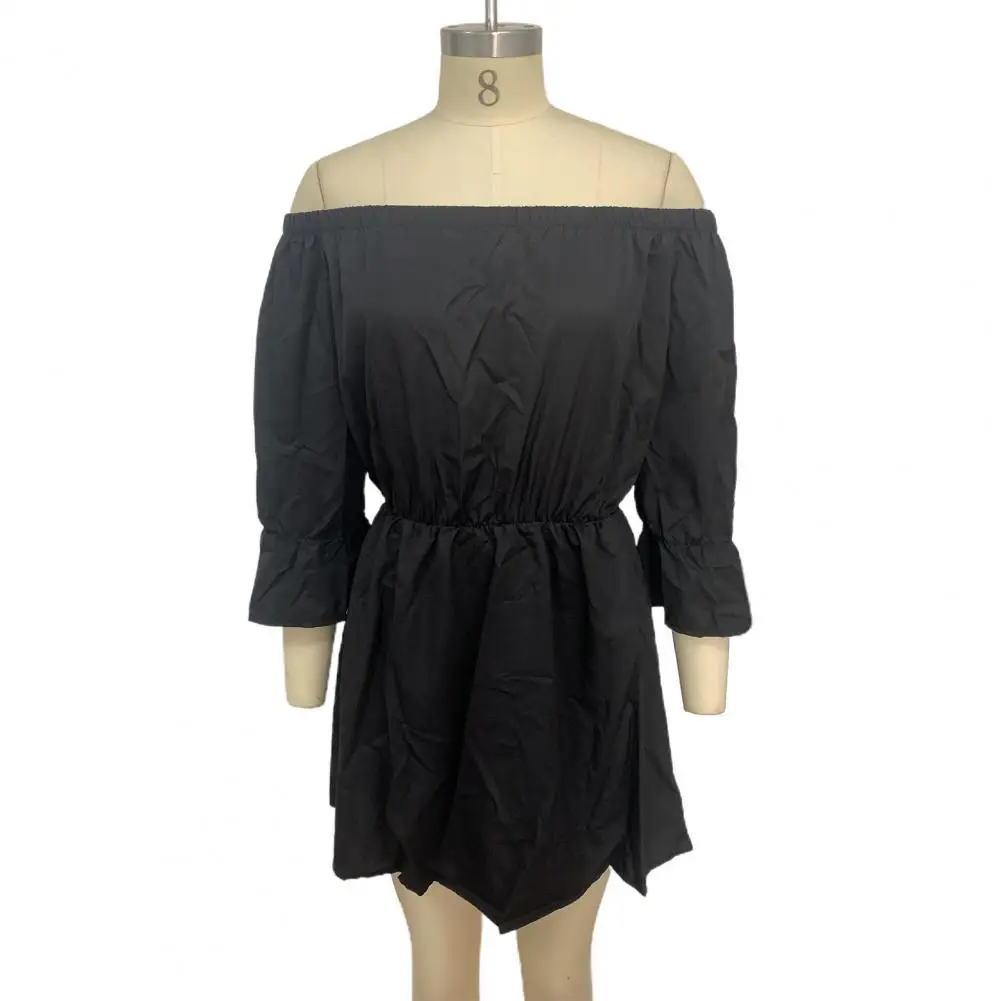 

Party Dress Attractive Sexy 3/4 Sleeve Strapless Pleats Mini Dress for Daily Wear Mini Dress Women Dress