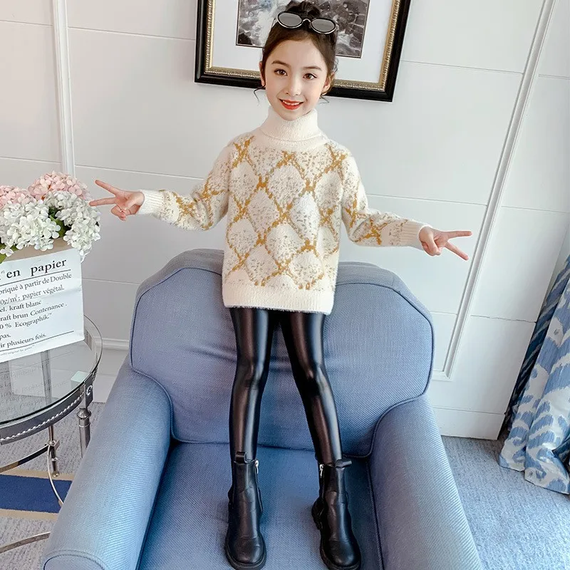 

Kids New Fashion Turtleneck Sweater For Girls Spring Casual Cosy Knitting Shirt Teens Autumn O-neck Pullover Shirt Children Tops