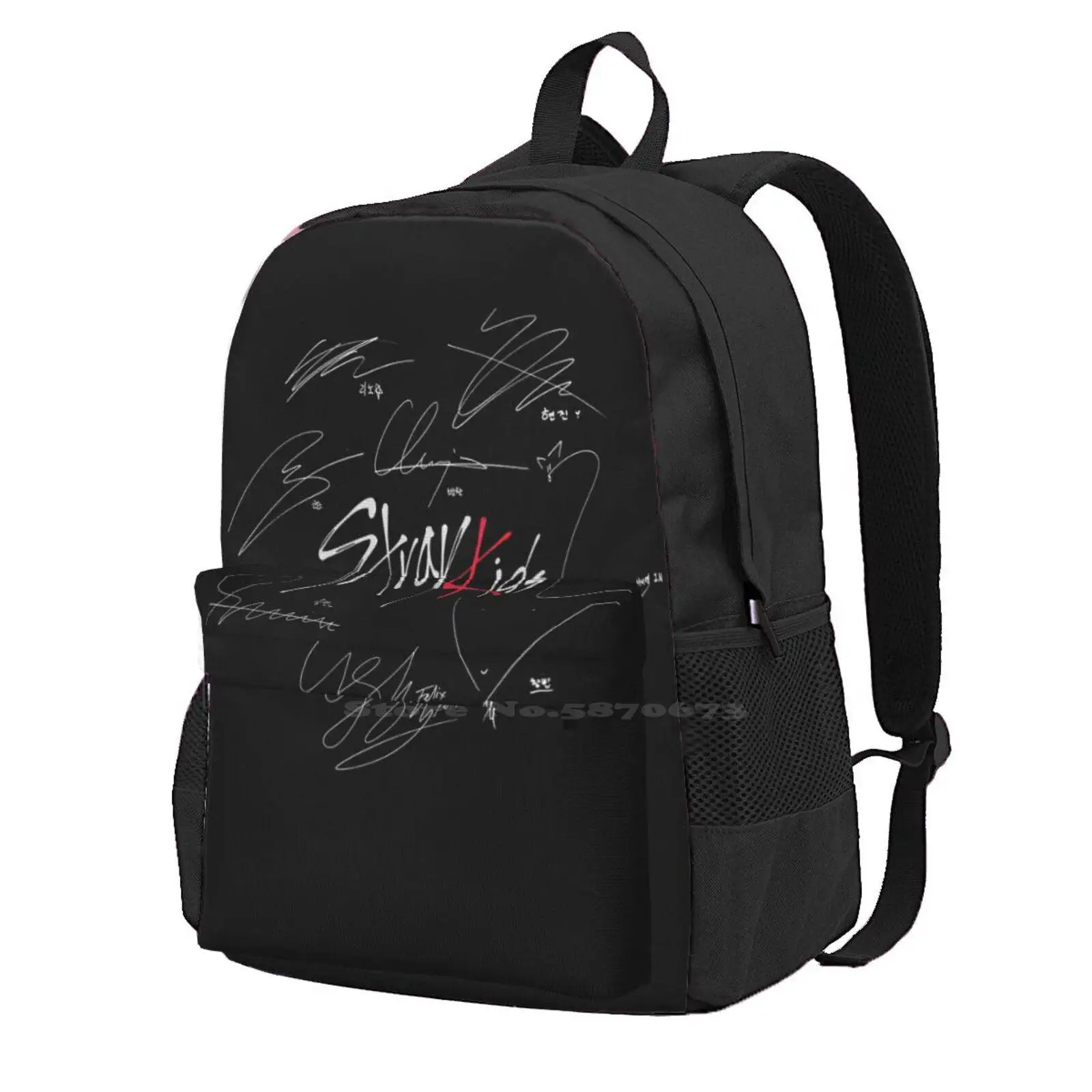 

Stray Kids Ot8-Logo With Signatures ( Black ) 3D Print Design Backpack Student Bag Kpop Logo Signed Signature Autograph Album