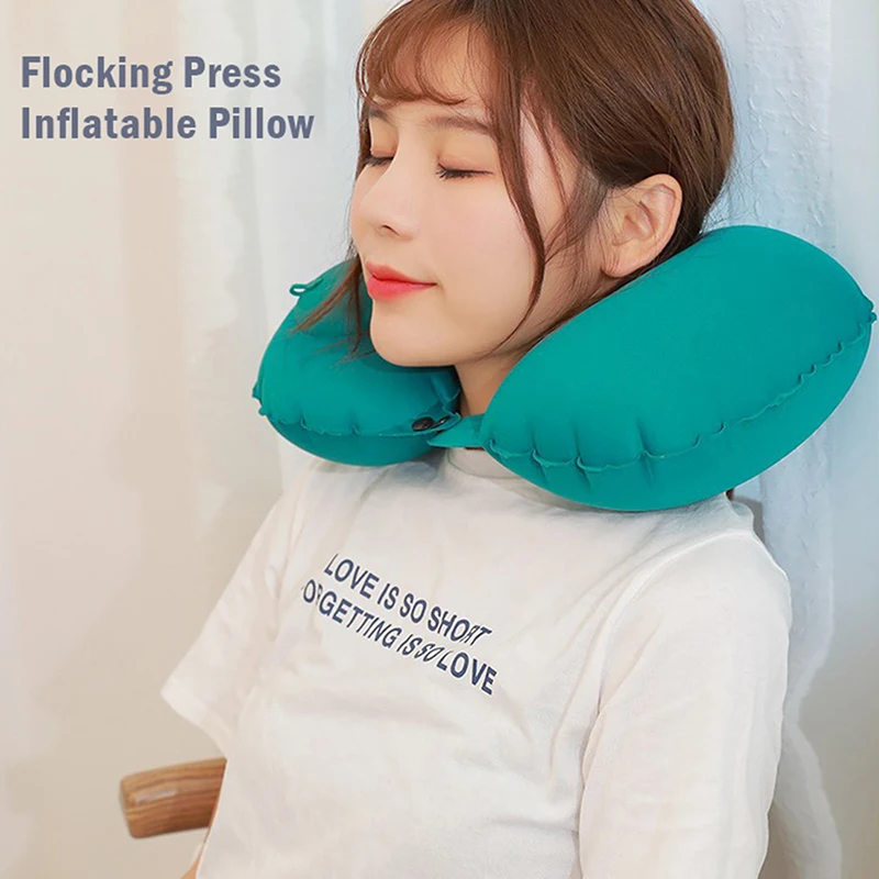 

U Shape Travel Pillow Automatic Air Inflatable Airplane Car Pillows Ring Pillow Folding Press Type Bed Pillows Neck Pillow
