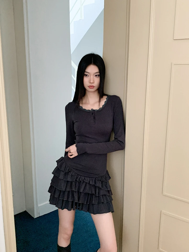 Осенне-зимнее женское балетное платье Shoujo для девочек с длинными рукавами