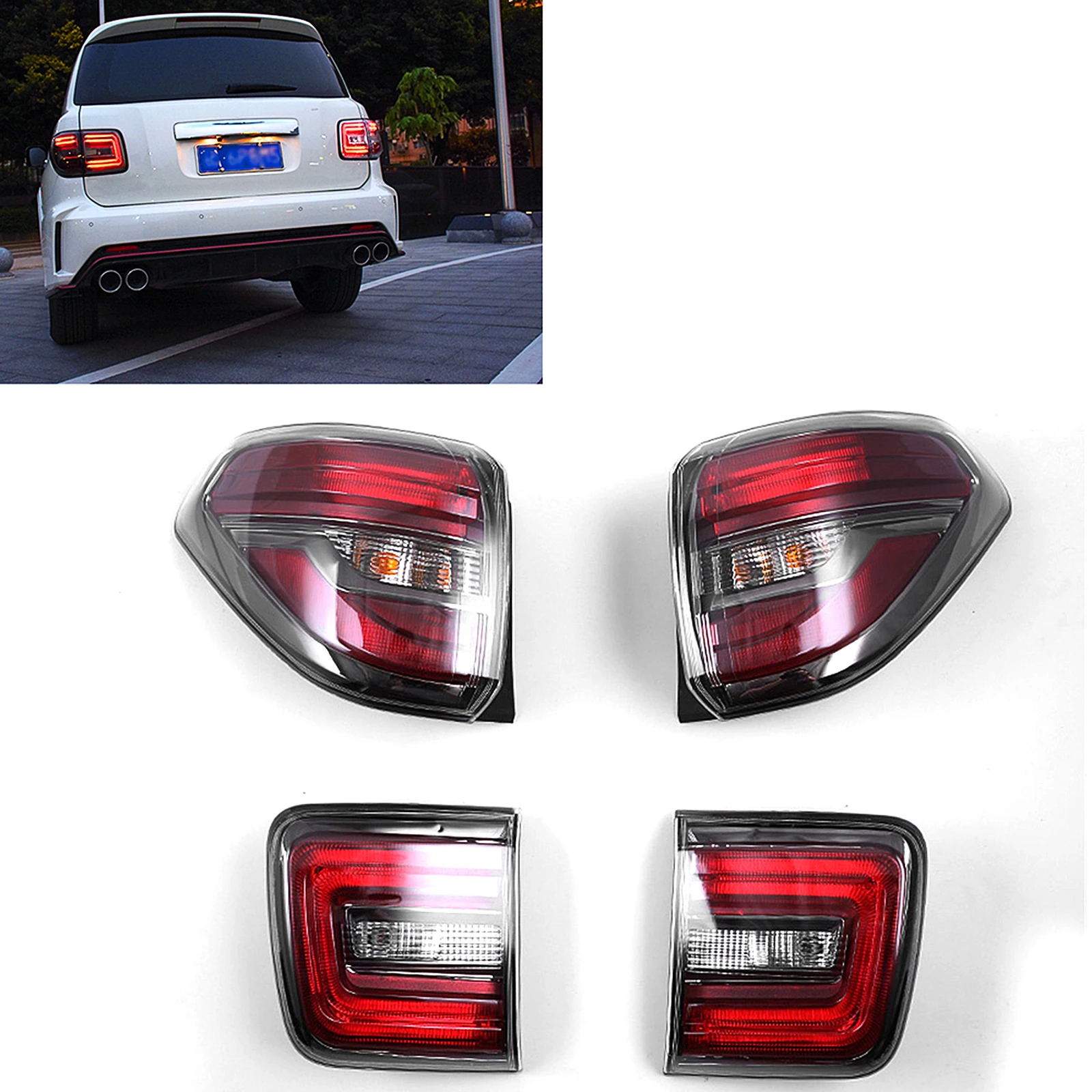 

4PCS Tail Lights Trunk Taillights LED Rear Taillamp Bumper Lamp Signal Bulb For Nissan Patrol Y62 2010-2019