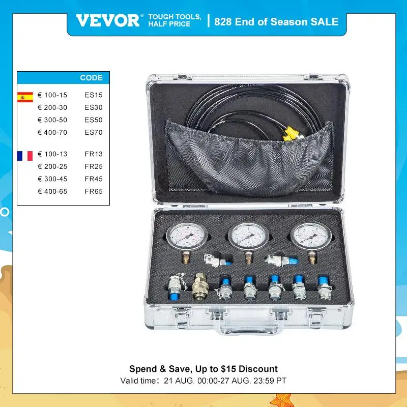 VEVOR 0-60Mpa Hydraulic Pressure Gauge Test Kit With Portabl