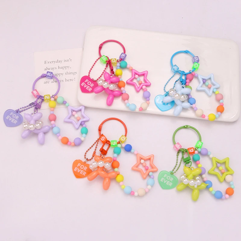 

Modern minimalist fashion pentagram colorful beaded accessories acrylic keychain bag jewelry