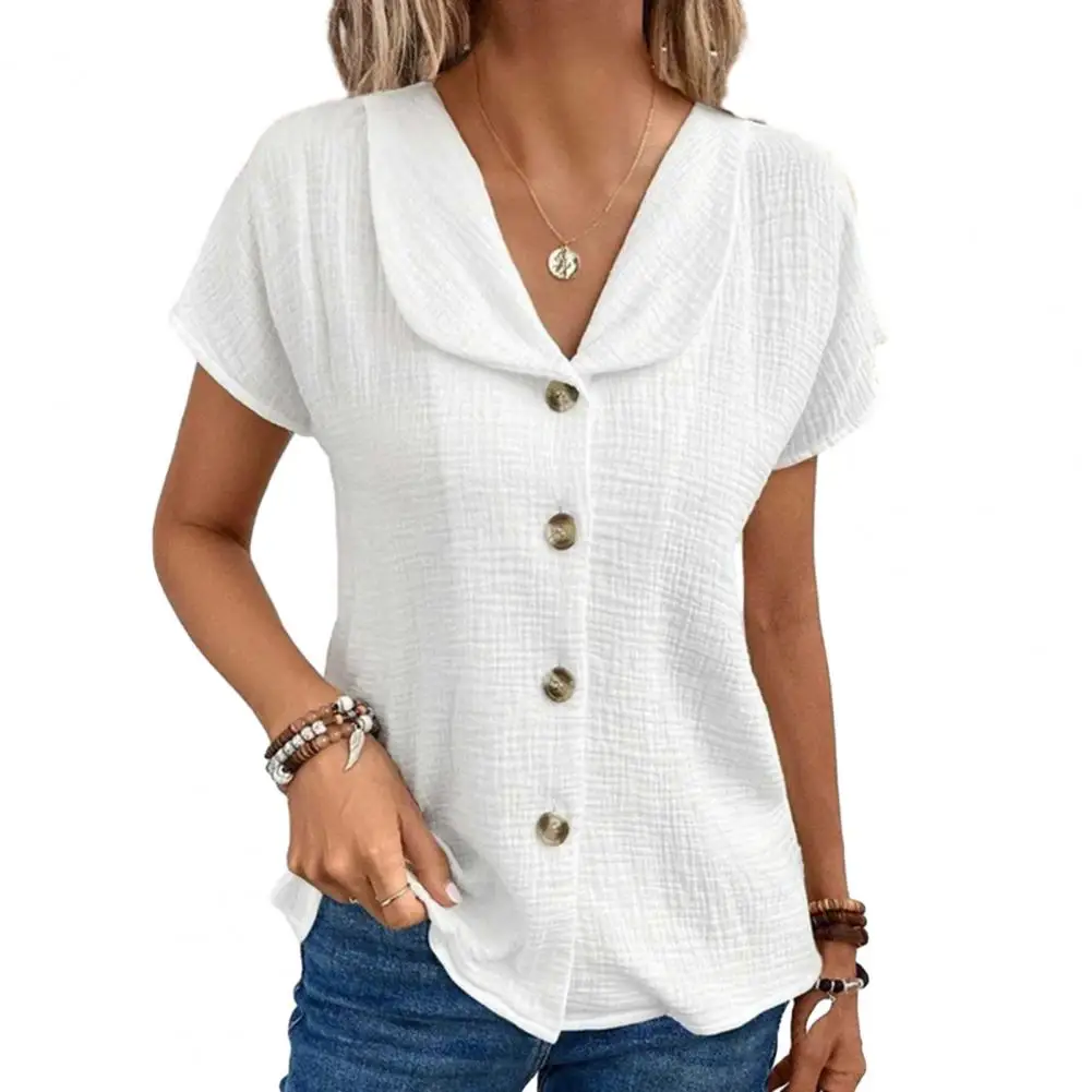 

Casual Blouse Women's Top Summer Solid Color Button Elegant Comfortable Cardigan Style Lapel Collar Blouse Women Clothing