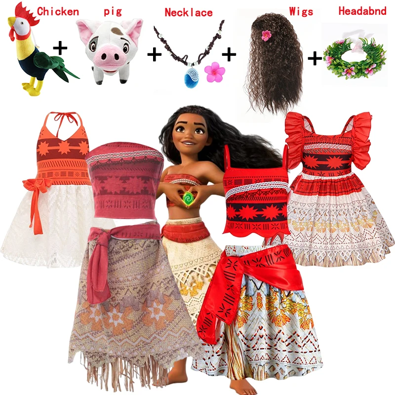 Disney Little Girls Moana Princess Dresses Costumes Cosplay Toddler Dress Vaiana Clothes Party for 3 6 8 10 Yrs Girl Outfit Gift