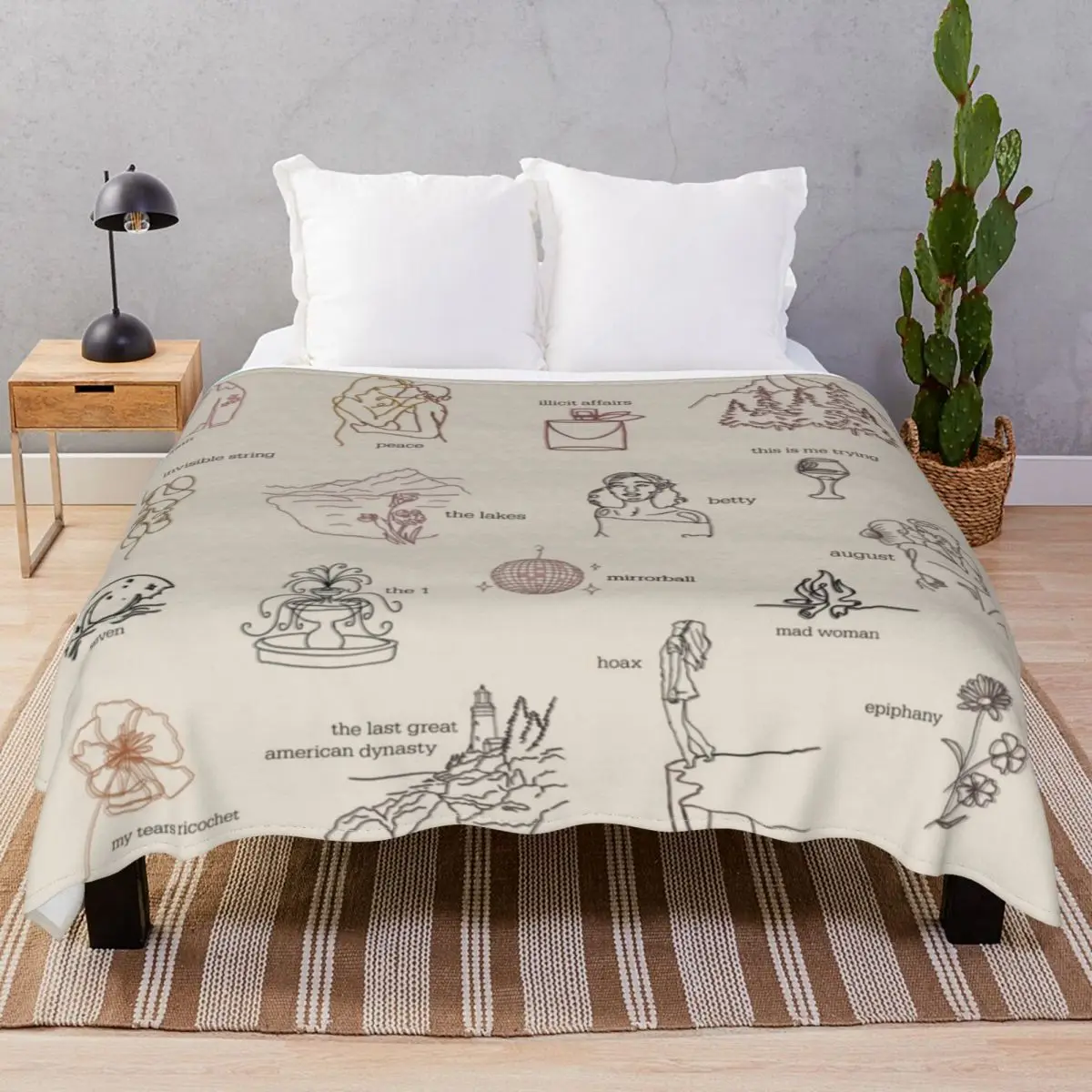 Folklore Album Collection Line Art Blankets Fleece Printed Warm Unisex Throw Blanket for Bed Sofa Camp Cinema