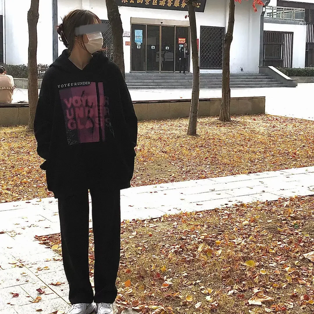 Черная толстовка с капюшоном для женщин винтажная графическим рисунком топы Y2k