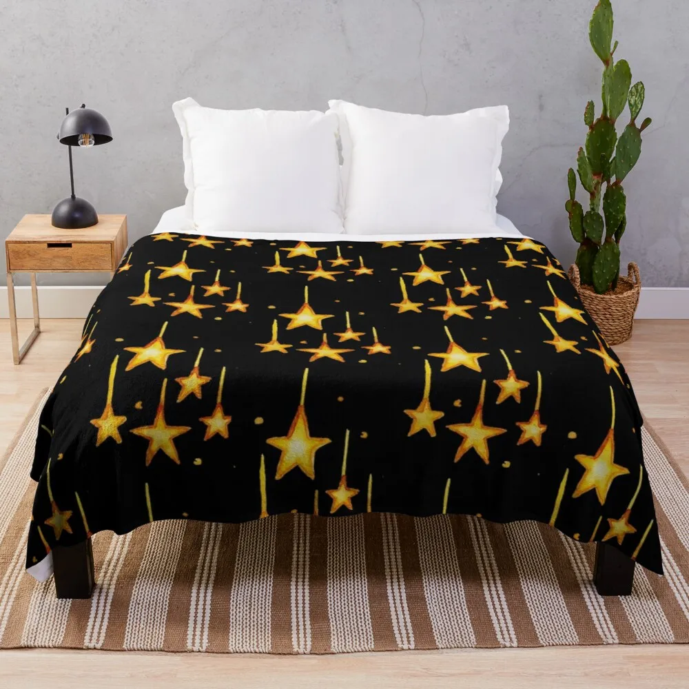Glow Star Flannel Throw Blanket Yellow Light Star Galaxy Pattern Blanket King Queen Size Lightweight Super Soft for Kids Teens