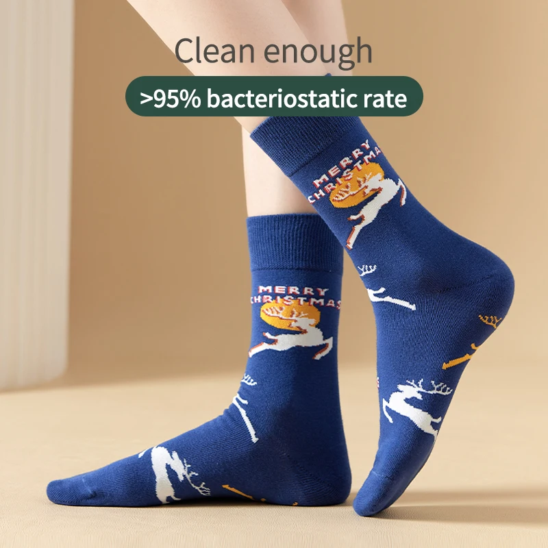 MiiOW 5 Pairs/Lot Christmas Santa Claus Stockings Cotton Socks Set Thick Winter Moose Snowman Christmas Gift for Women or Men