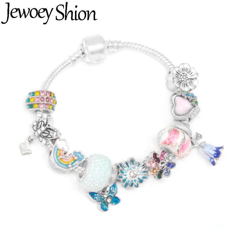 Красочные цветочные бусины цепочка в виде змеи с синей подвеской бабочки сделай