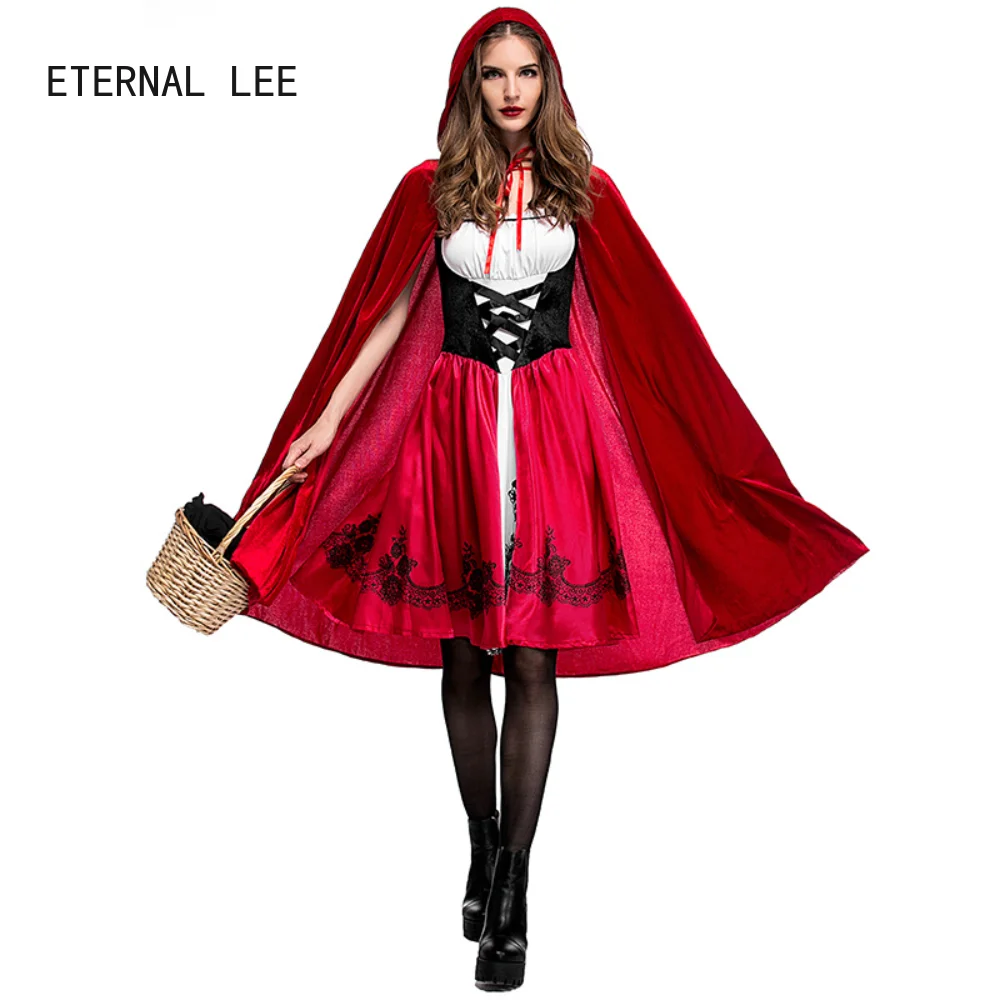 

Halloween Little Red Riding Hood Costume Adult Cosplay Party Costume Hot Sale 2 Piece Sets Womens Outfits