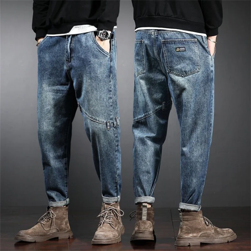 

Casual Men Harem Pants 2022 Fashion Vintage Cargo Jeans Hip Hop Streetwear Man Loose Blue Washed Denim Jeans Trousers Pantalones