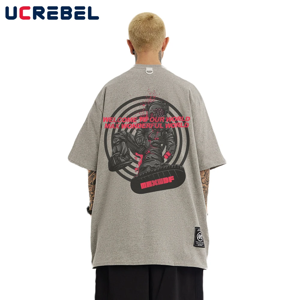 

Футболка мужская с коротким рукавом, Повседневный хлопковый топ с принтом и круглым вырезом, свободная уличная одежда с открытыми плечами и...