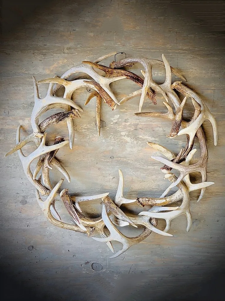 

Resin Rustic Farmhouse Antler Wreath Faux Garland Front Door Wreath Courtyard Outdoor Fairy Garden Easter Wall Home Decoration