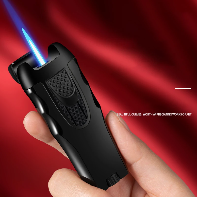 

Popular Personalized Direct Blue Flame Metal Outdoor Windproof Barbecue Portable High Fire Butane Gas Cigar Lighter Men's Gift