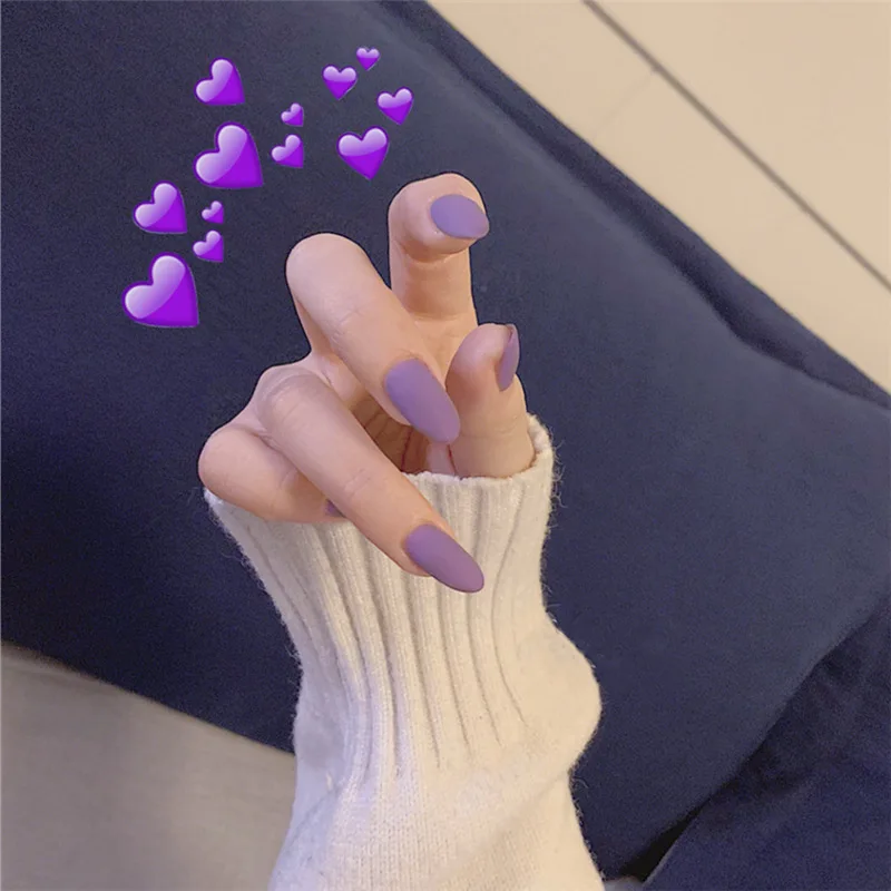 

24 Pieces/box of False Nails Pressed on Nails Purple Matte Fingernail Tips Nails Art Nails Pressed on Fingernails