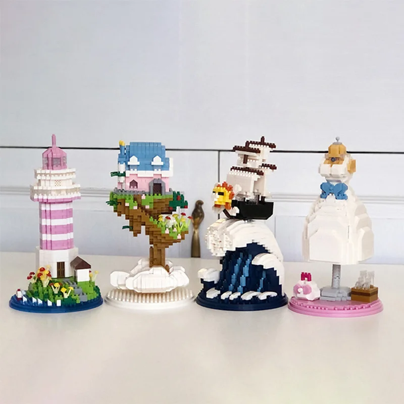 Пиратский корабль дом на дереве одежда маяк море мини-Алмазный Блок строительный