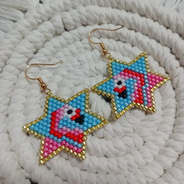 Серьги из бисера ручной работы плетеные модные индивидуальные шестиугольные в