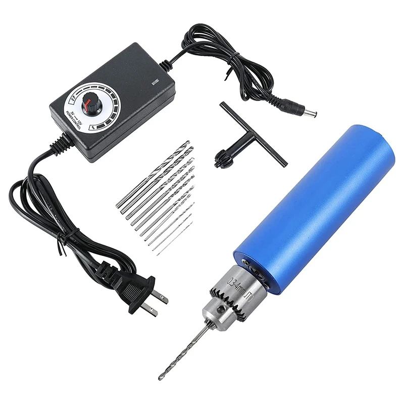 

0.8Mm-3Mm Adjustable Mini Electric Hand Drill , DC12V Power Supply Control ,10Pcs Mini Drill Bits Included US Plug