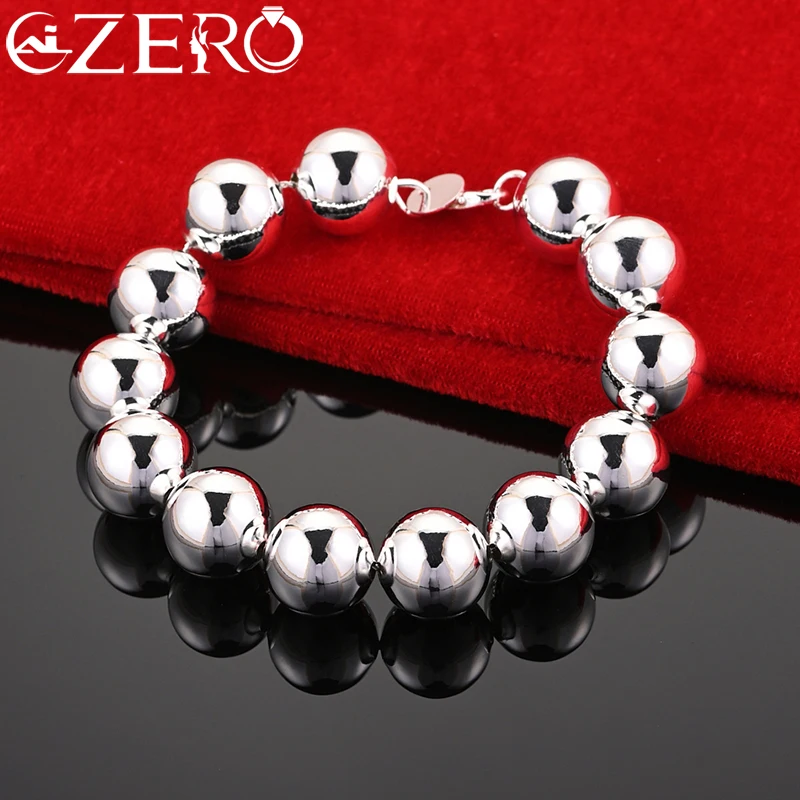 

ALIZERO 925 Sterling Silver Smooth 14MM Beaded Bracelet For Woman Fashion Charm Wedding Party Christmas Jewelry Gift Wholesale