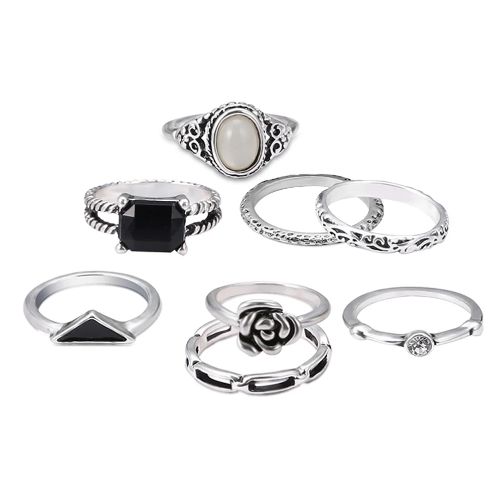 

8pcs Vintage Ring Punk Ring Bohemia Stone Finger Rings for Men