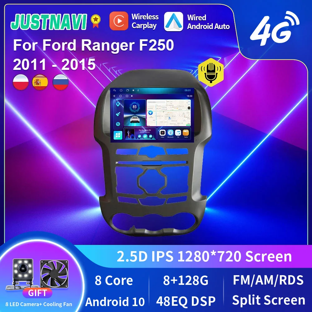 JUSTNAVI Android 10 Car Radio Multimedia Player For Ford Ranger F250 2011 - 2015 GPS Serero CarPlay No Undefined Original Style