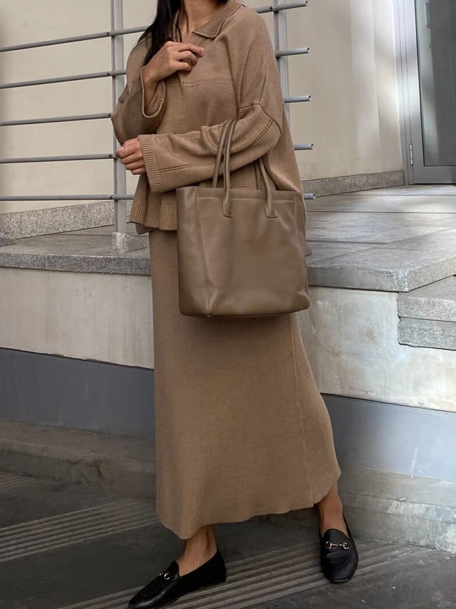 CHICEVER однотонный вязаный комплект из двух предметов для женщин топы с v-образным