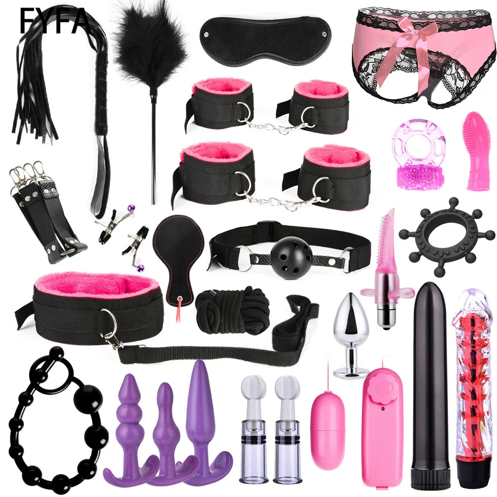 Кожаный бондаж для взрослых наручники секс-игрушка плетка кляп хвост Женские