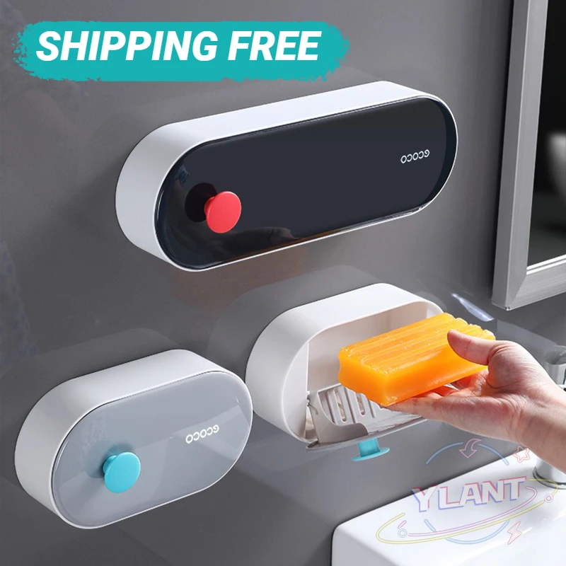 

SWT Wall-mounted Soap Dish With Lid Drain Soap Holder Storage Box Bathroom Shower Soap Holder Creative Bathroom Accessories