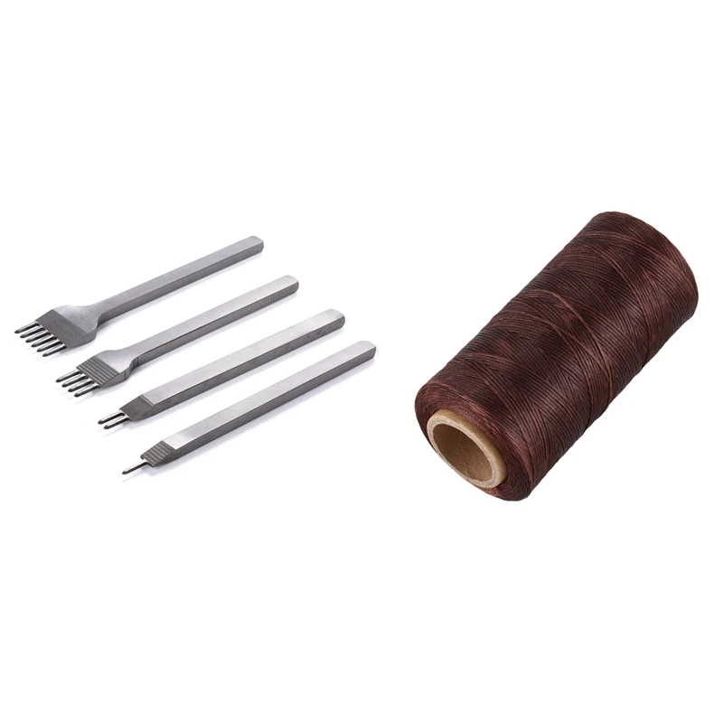 

Set Of 4 3Mm Punching Tools For Leather Crafts 1 + 2 + 4 + 6 Tips & 1X 260M 150D 1MM Leather Sewing Waxed Wax Thread Hand Needle