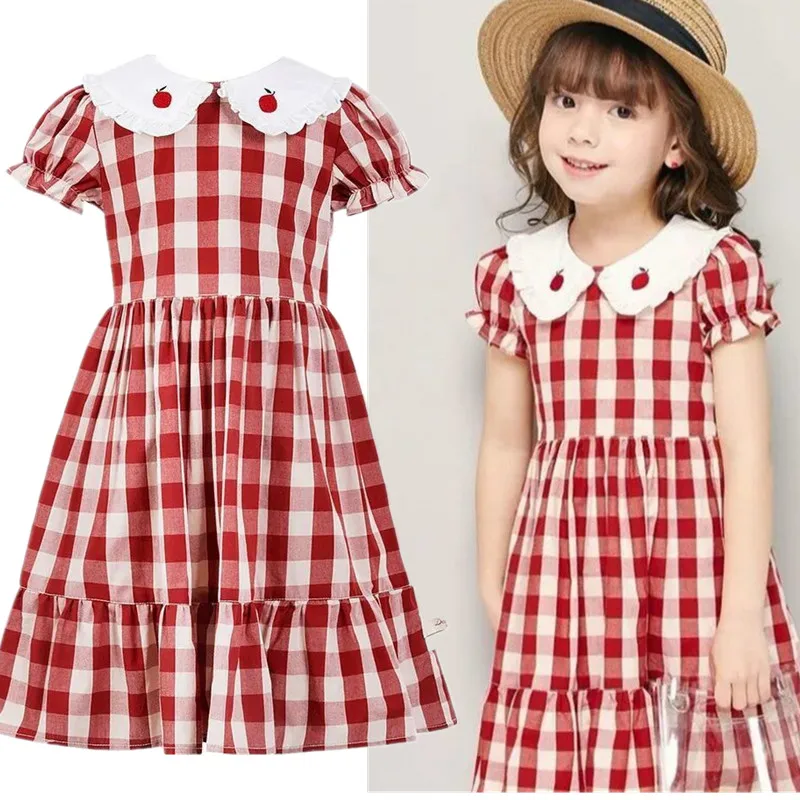 Dress for Girls Summer Kids Girls Dress Plaid Dress Girls 3-13Years Fashion Princess Cotton Children Clothing 2022
